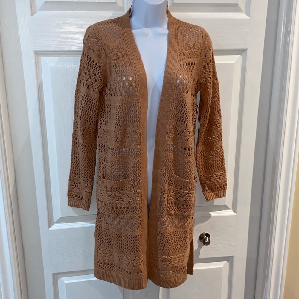 Wild Skye Knee Length Duster Cardigan Sweater Pointelle Knit Rose Clay S…